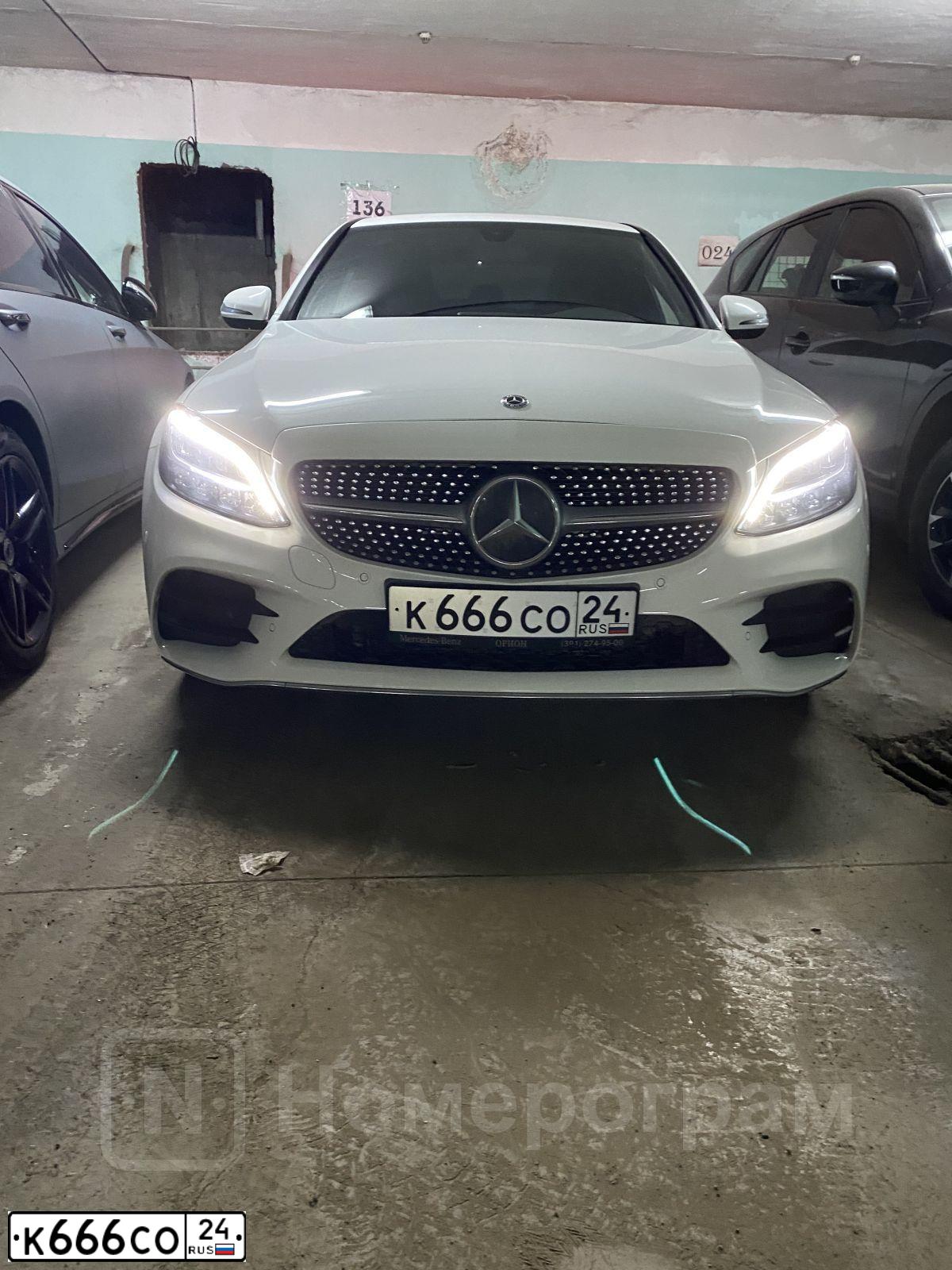 Фото автомобиля MERCEDES C-KLASSE, 2020 — госномер К666СО24. Цвет: Белый