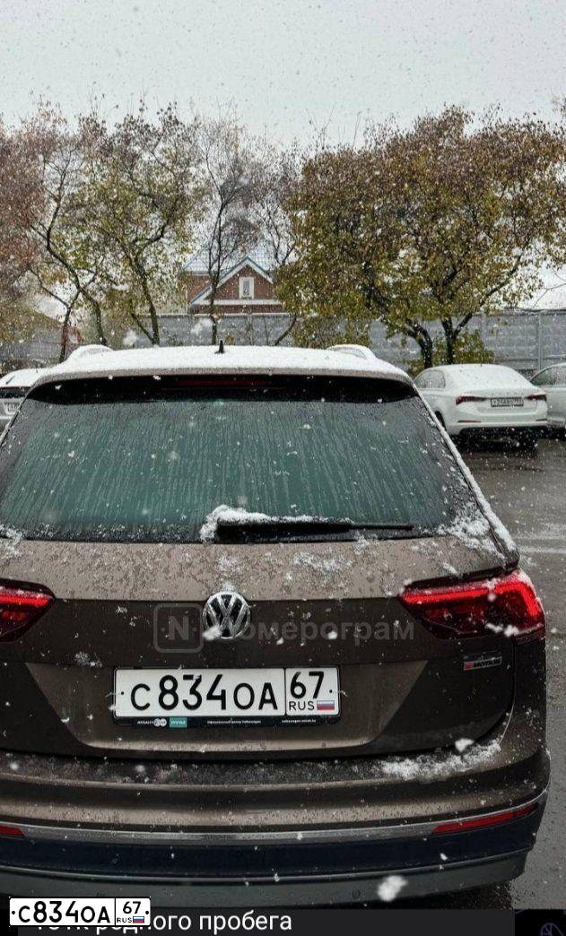 Фото автомобиля VOLKSWAGEN TIGUAN, 2018 — госномер Р262ЕМ32. Цвет: Коричневый