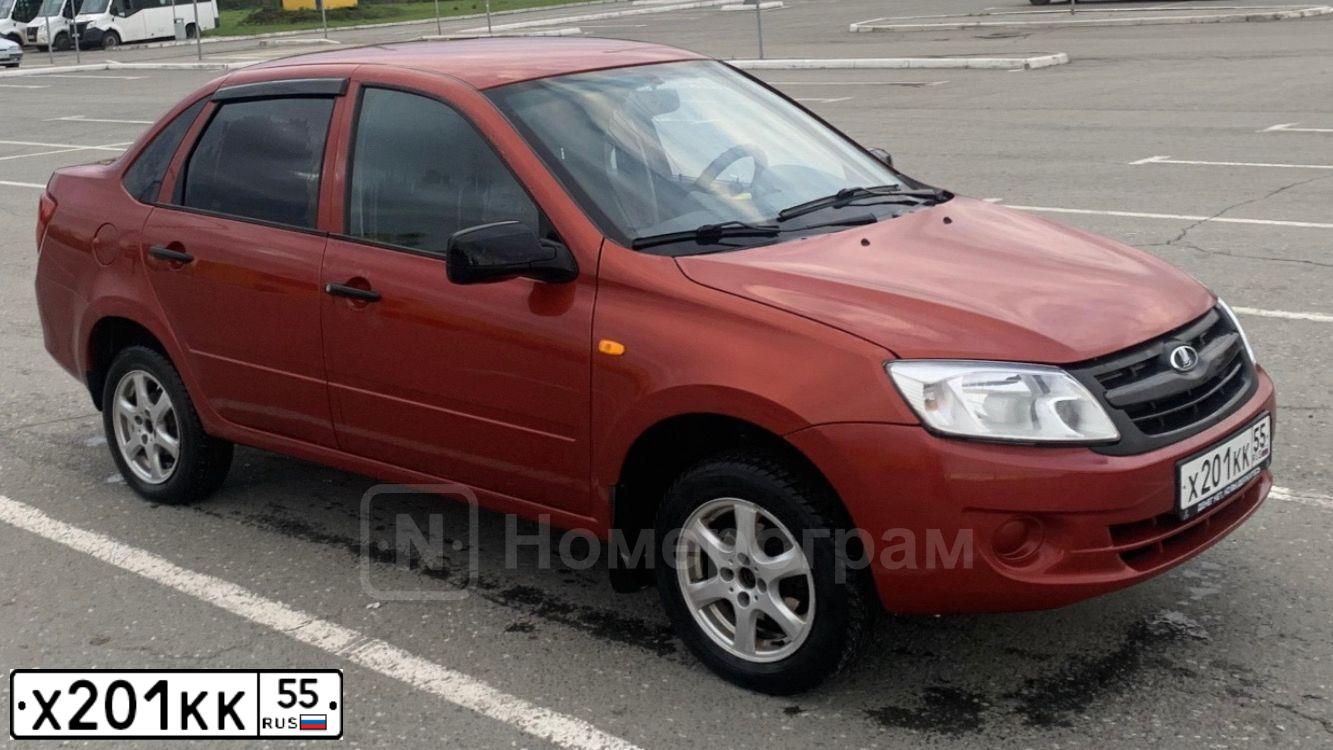 Фото автомобиля LADA 2190 GRANTA, 2012 — госномер Х201КК55. Цвет: СЕРЕБРИСТО-КРАСНЫЙ