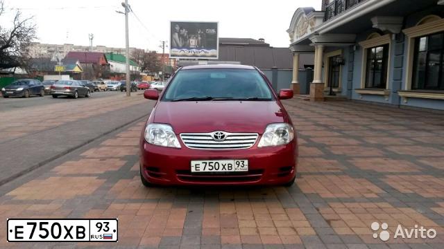 Фото автомобиля TOYOTA COROLLA, 2003 — госномер Е750ХВ93. Цвет: ТЕМНО-КРАСНЫЙ