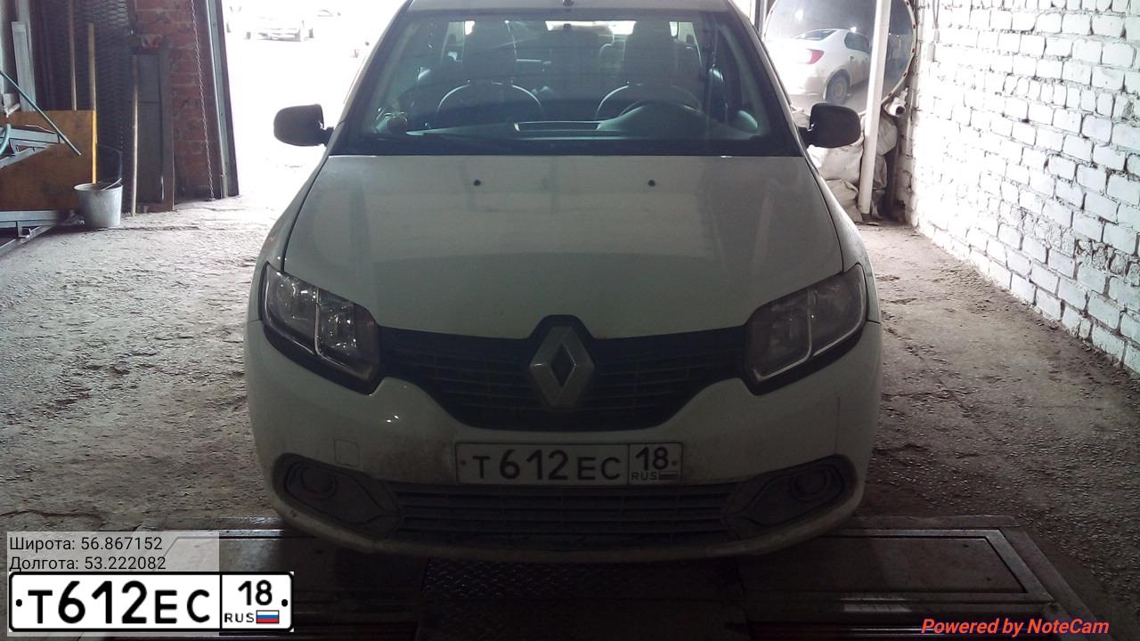 Фото автомобиля RENAULT LOGAN, 2014 — госномер Т612ЕС18. Цвет: Белый