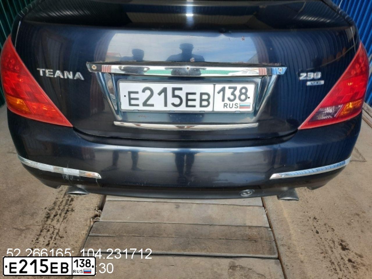 Фото автомобиля NISSAN TEANA, 2006 — госномер А738КУ138. Цвет: ЧЕРНЫЙ