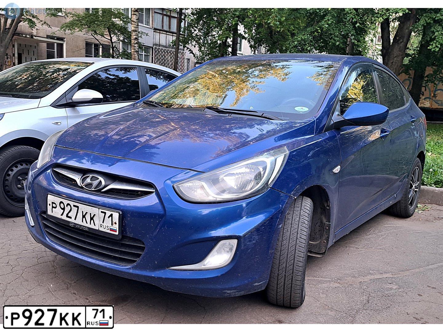 Фото автомобиля HYUNDAI SOLARIS, 2012 — госномер Р927КК71. Цвет: ТЕМНО-СИНИЙ