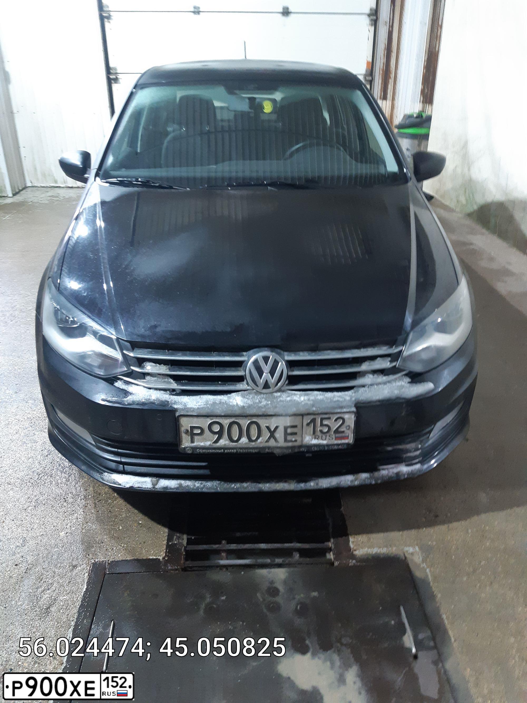 Фото автомобиля VOLKSWAGEN POLO, 2018 — госномер Р900ХЕ152. Цвет: ЧЕРНЫЙ