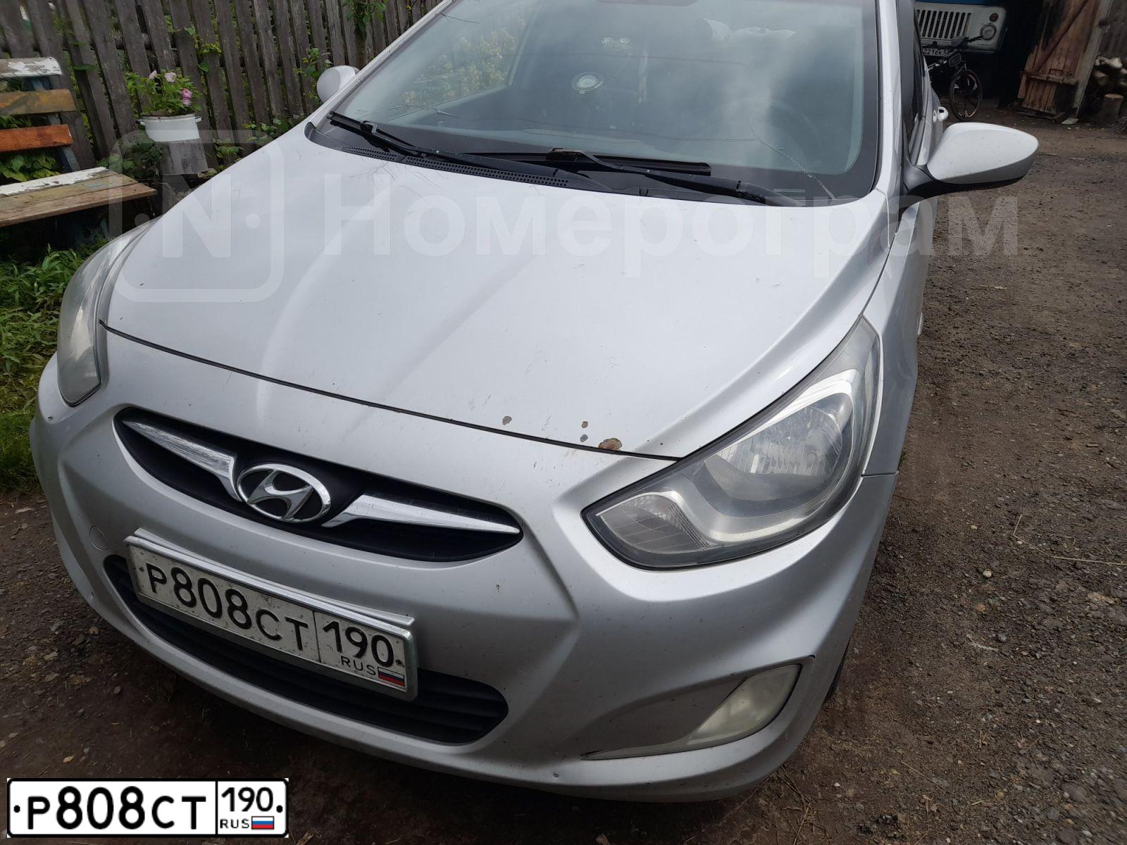 Фото автомобиля HYUNDAI SOLARIS, 2012 — госномер Р808СТ190. Цвет: СЕРЫЙ СВЕТЛЫЙ