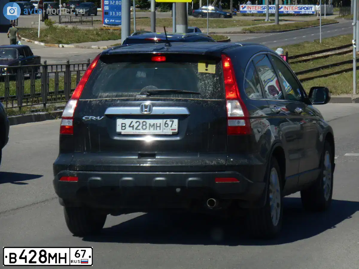 Фото автомобиля HONDA CR-V, 2007 — госномер В428МН67. Цвет: ЧЕРНЫЙ