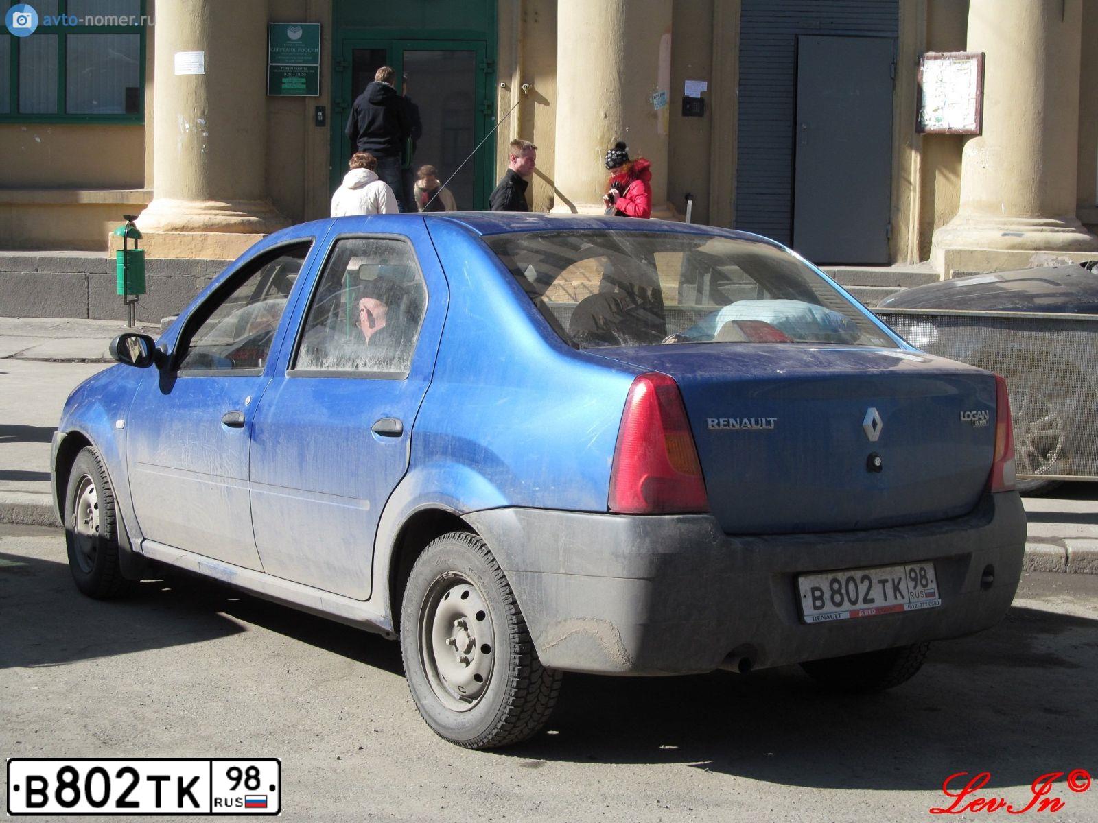 Фото автомобиля RENAULT LOGAN, 2008 — госномер В802ТК98. Цвет: СИНИЙ МЕТАЛЛИК