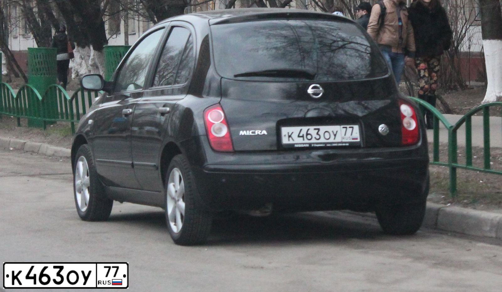 Фото автомобиля NISSAN MICRA, 2008 — госномер К463ОУ77. Цвет: ЧЕРНЫЙ