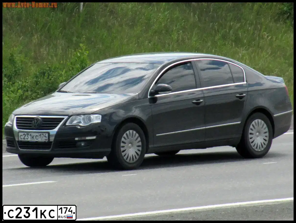 Фото автомобиля VOLKSWAGEN PASSAT, 2008 — госномер С231КС174. Цвет: ЧЕРНЫЙ