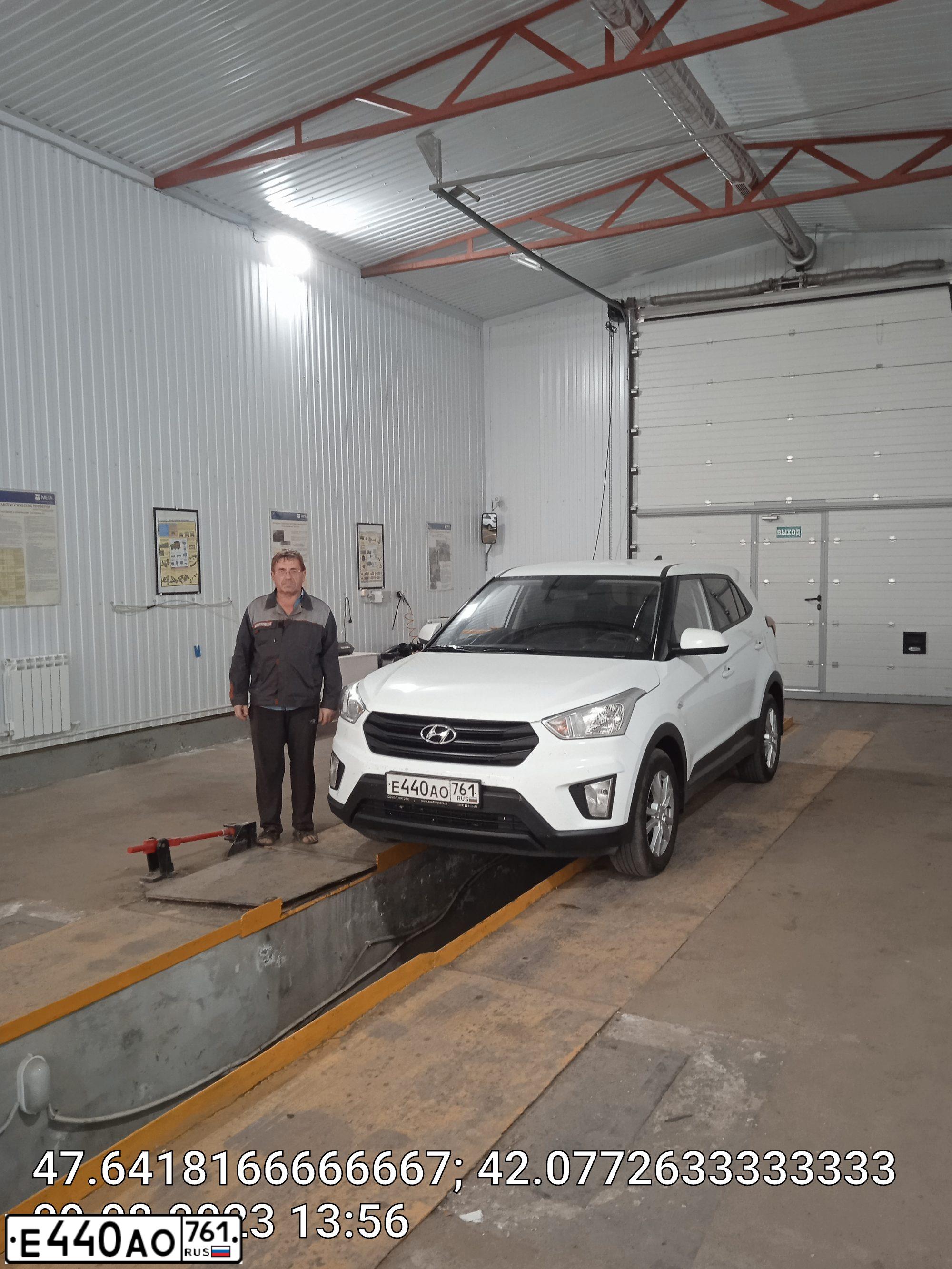 Фото автомобиля HYUNDAI CRETA, 2019 — госномер Е440АО761. Цвет: Белый