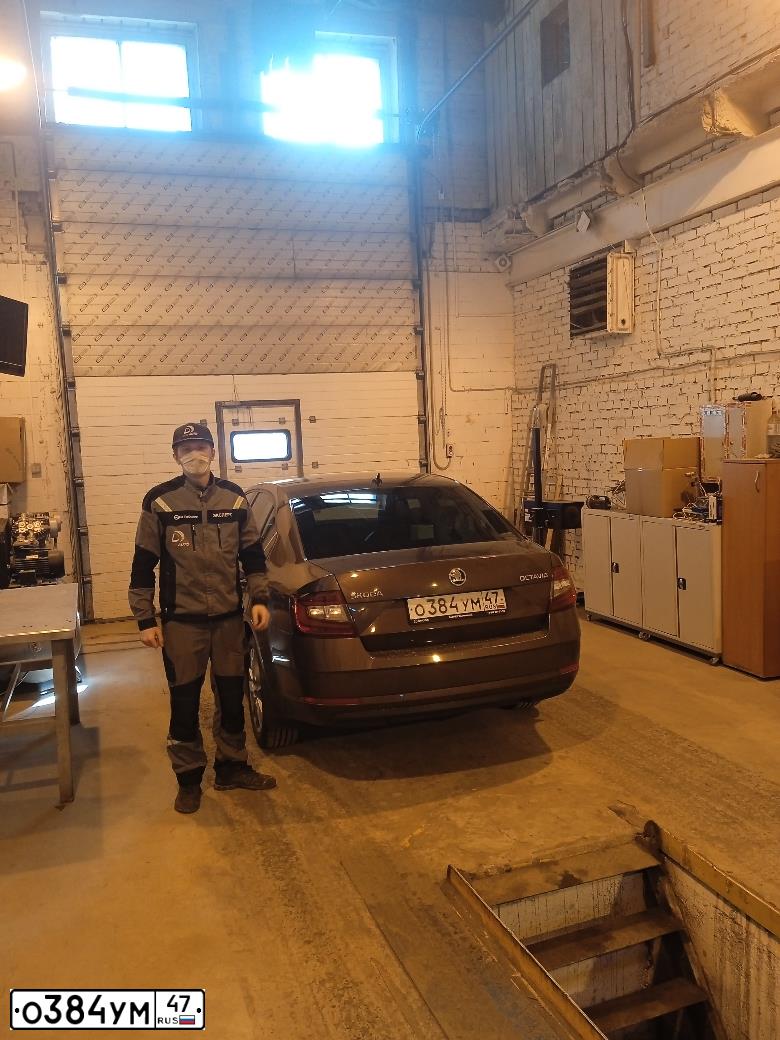Фото автомобиля SKODA OCTAVIA, 2018 — госномер О384УМ47. Цвет: Коричневый