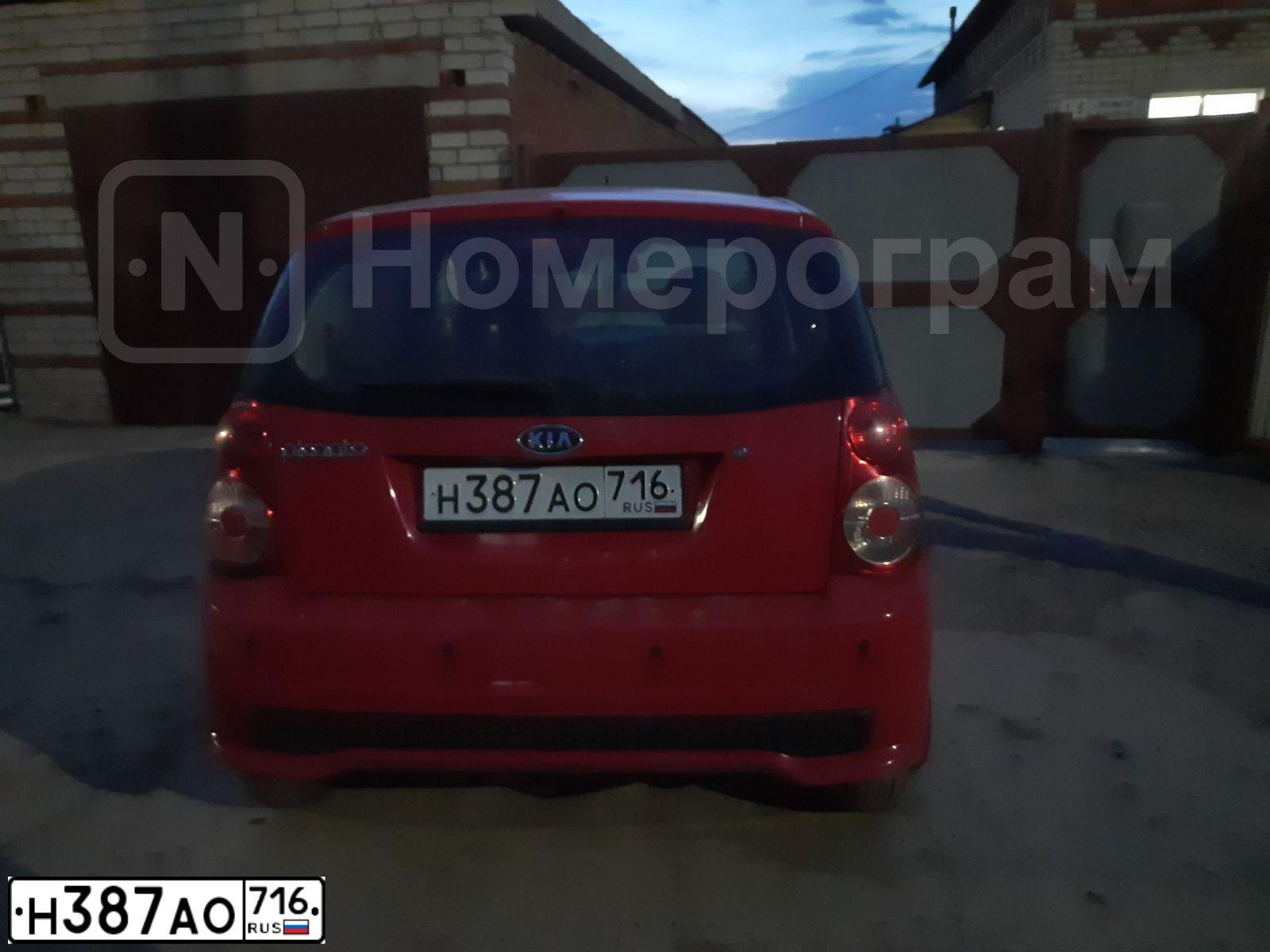 Фото автомобиля KIA PICANTO / MORNING, 2010 — госномер О595УУ716. Цвет: АЛЫЙ