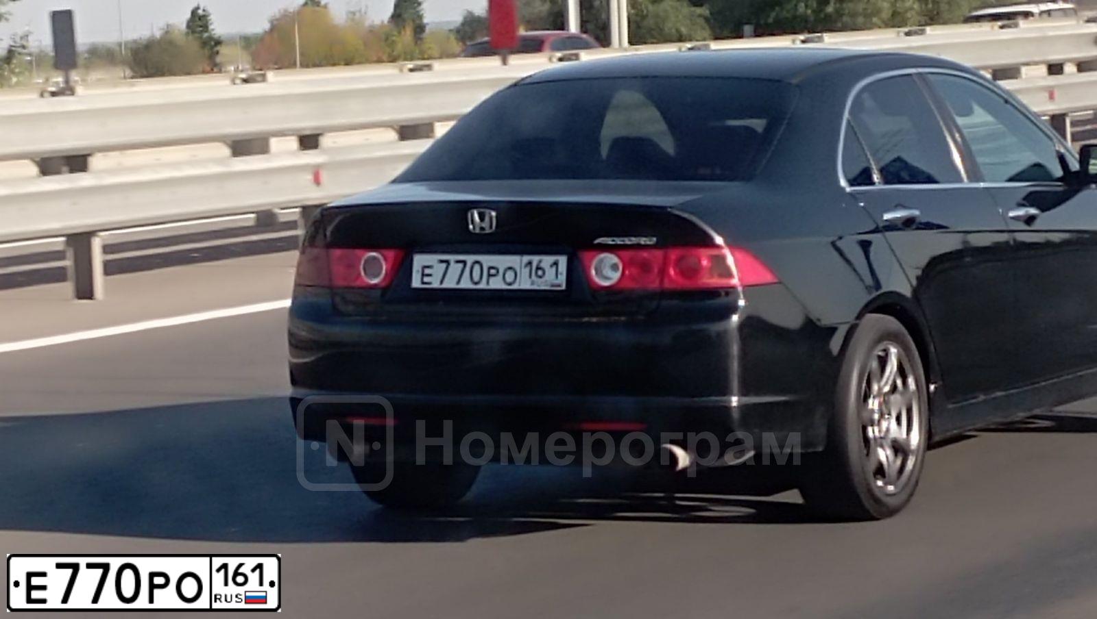 Фото автомобиля HONDA ACCORD, 2007 — госномер Е770РО161. Цвет: ЧЕРНЫЙ