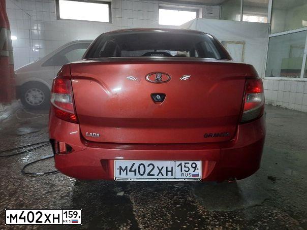 Фото автомобиля LADA 2190 GRANTA, 2012 — госномер М402ХН159. Цвет: СЕРЕБРИСТО-КРАСНЫЙ
