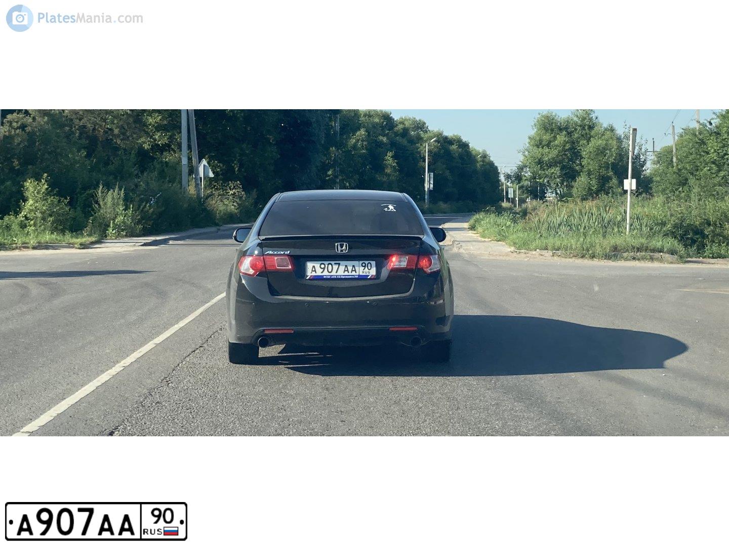 Фото автомобиля HONDA ACCORD, 2008 — госномер А907АА90. Цвет: ЧЕРНЫЙ