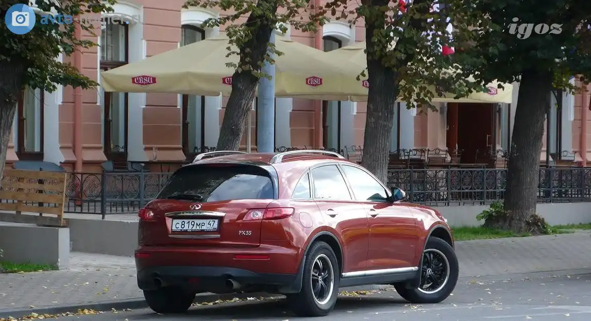 Фото автомобиля INFINITI QX70 /FX/, 2007 — госномер Н794АС10. Цвет: Оранжевый