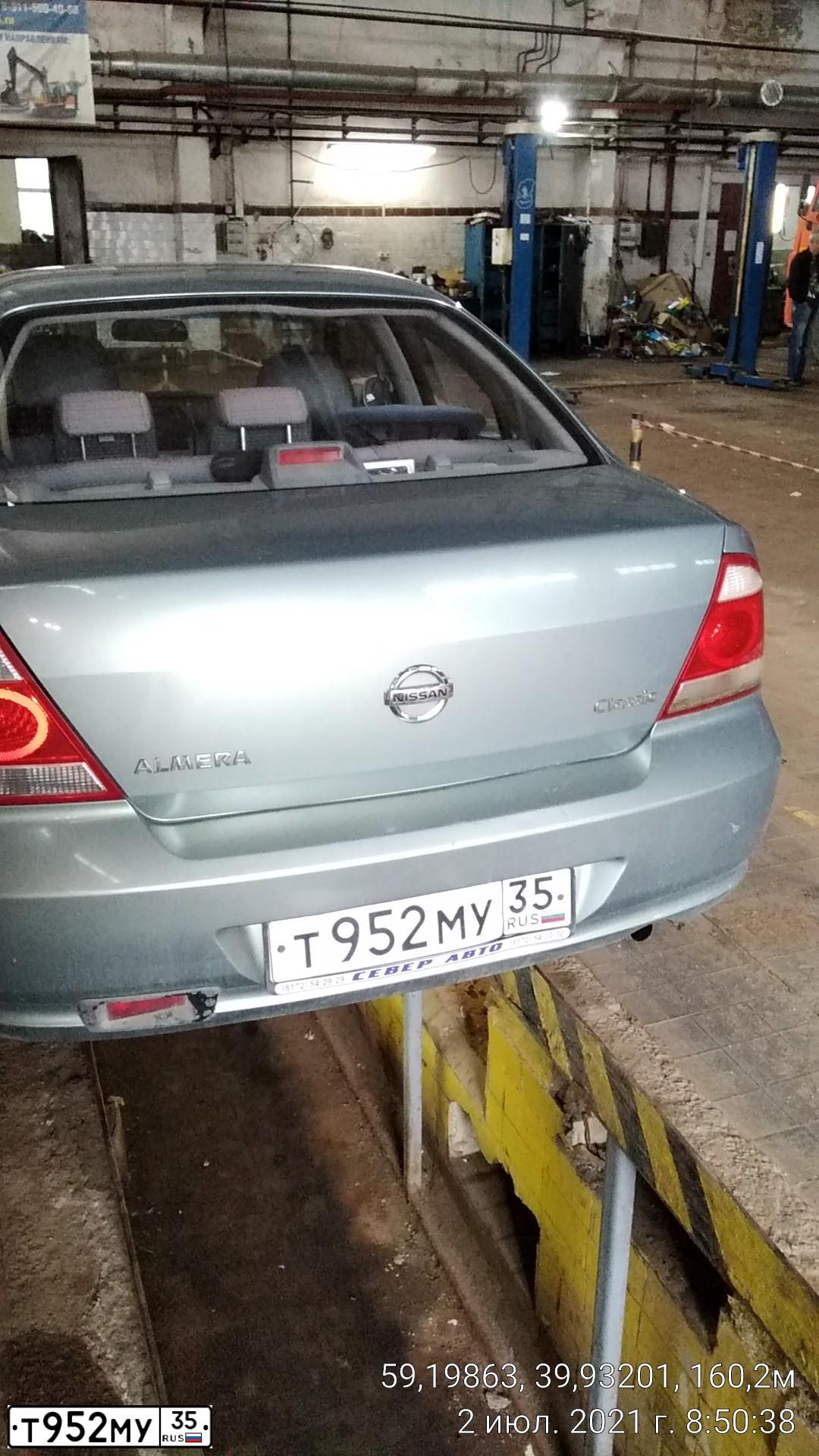 Фото автомобиля NISSAN ALMERA, 2007 — госномер Т952МУ35. Цвет: СЕРО-ЗЕЛЕНЫЙ