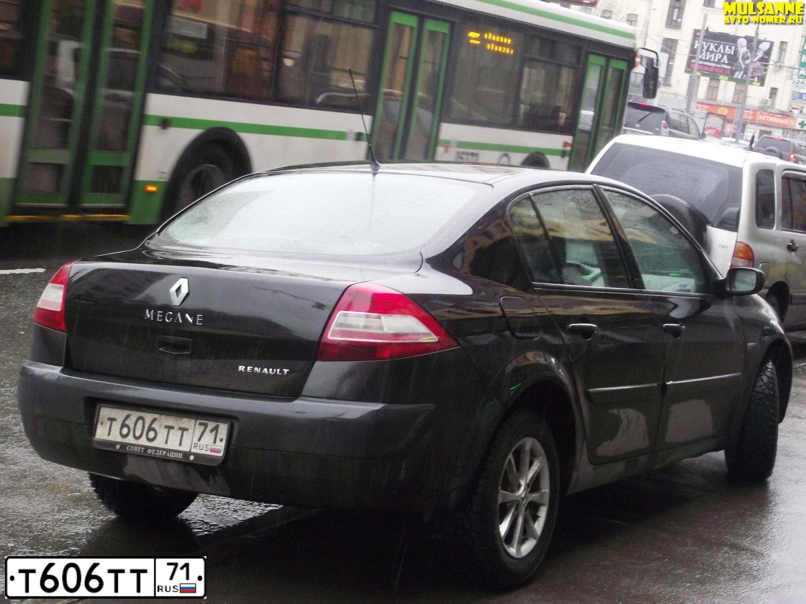 Фото автомобиля RENAULT MEGANE, 2007 — госномер Т606ТТ71. Цвет: ЧЕРНЫЙ