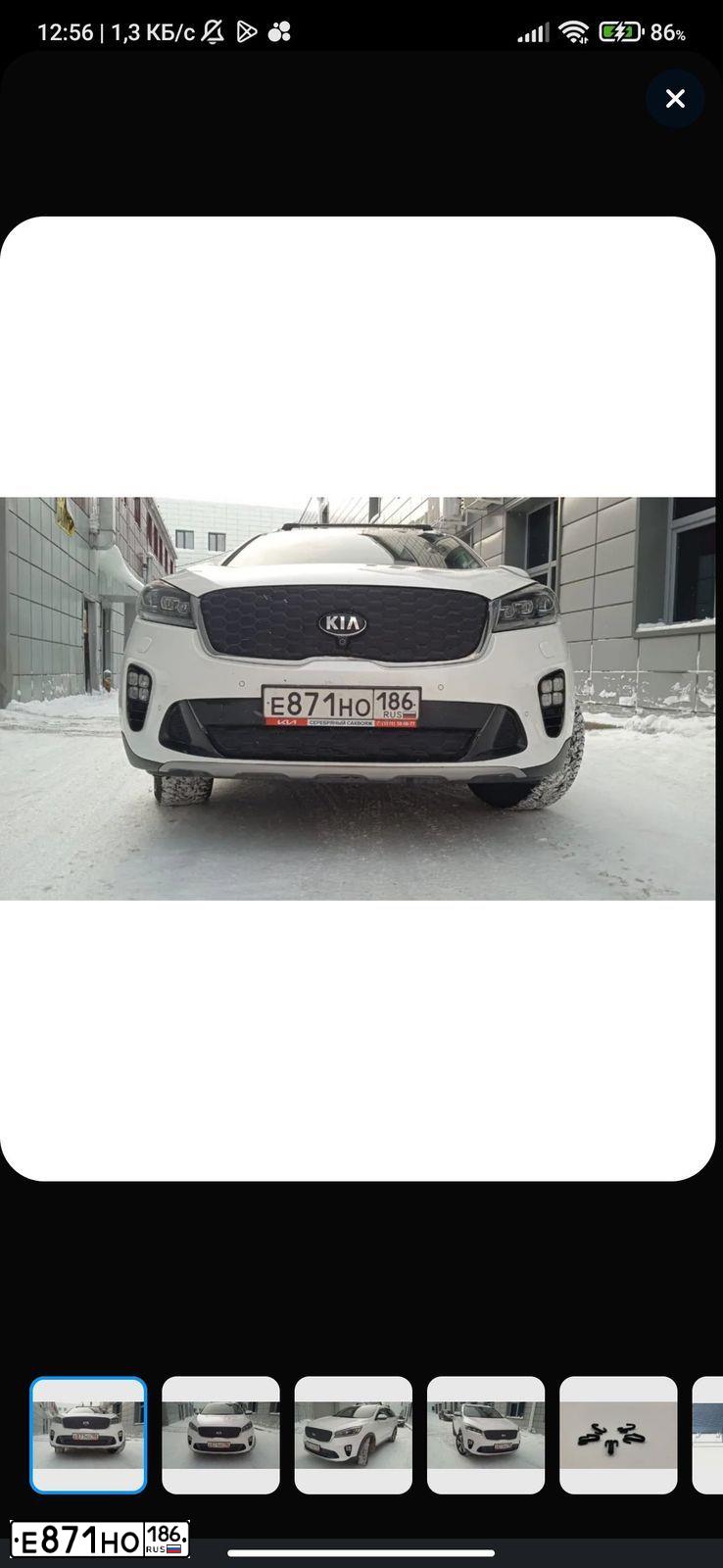Фото автомобиля KIA SORENTO, 2019 — госномер Е871НО186. Цвет: Белый