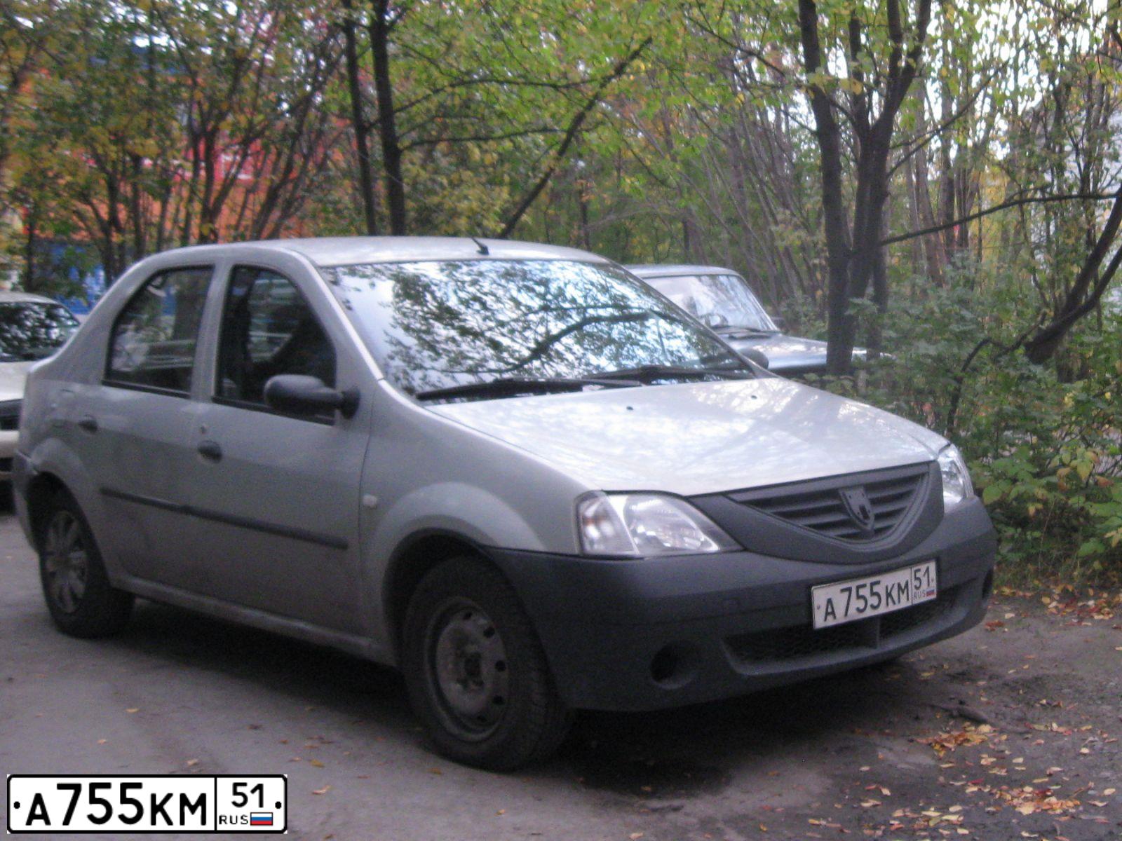 Фото автомобиля RENAULT LOGAN, 2006 — госномер А755КМ51. Цвет: СЕРЫЙ