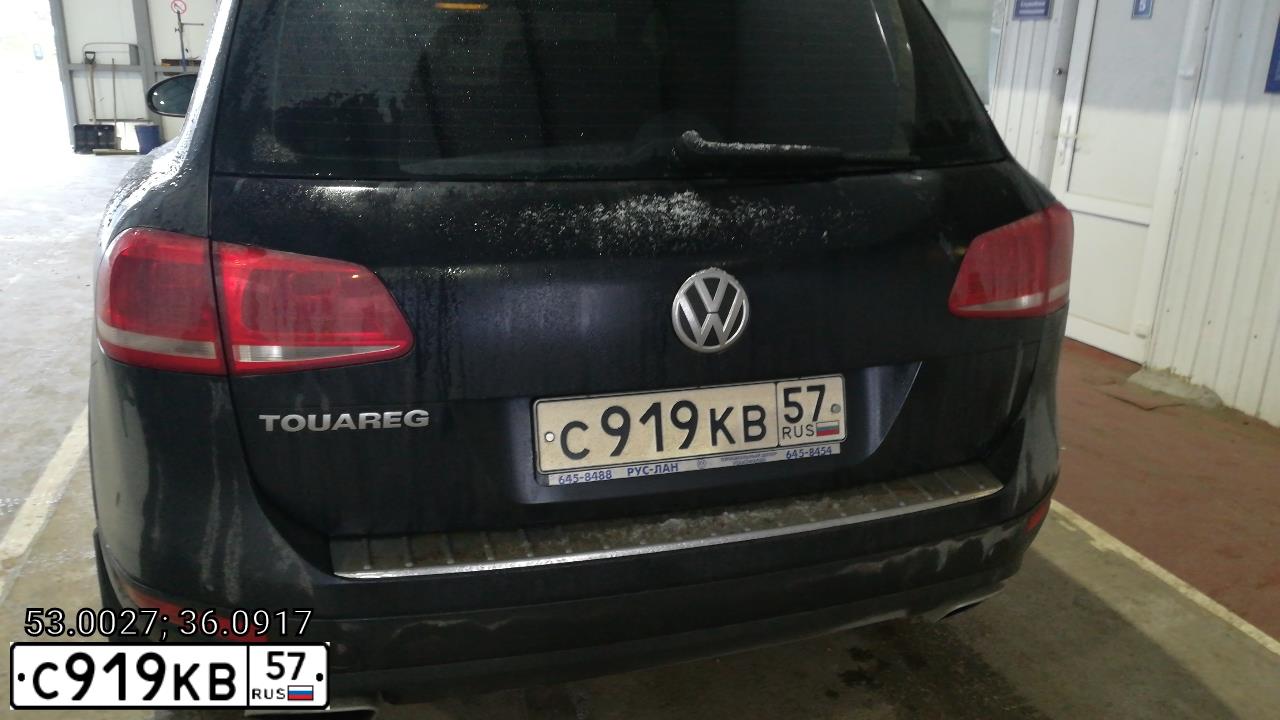 Фото автомобиля VOLKSWAGEN TOUAREG, 2012 — госномер С919КВ57. Цвет: ЧЕРНЫЙ