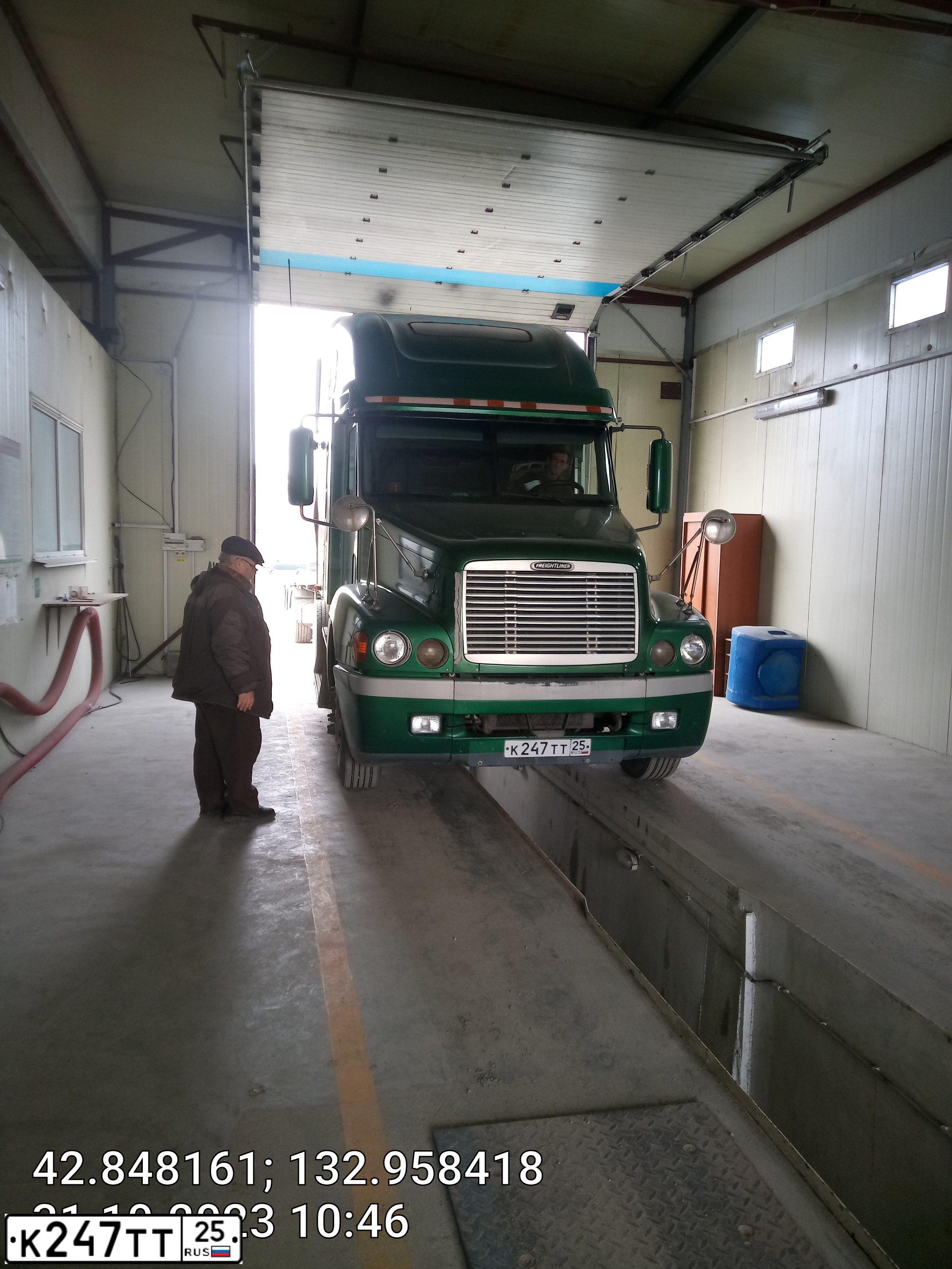 Фото автомобиля FREIGHTLINER CENTURY S/T, 2001 — госномер К247ТТ25. Цвет: ЗЕЛЕНЫЙ