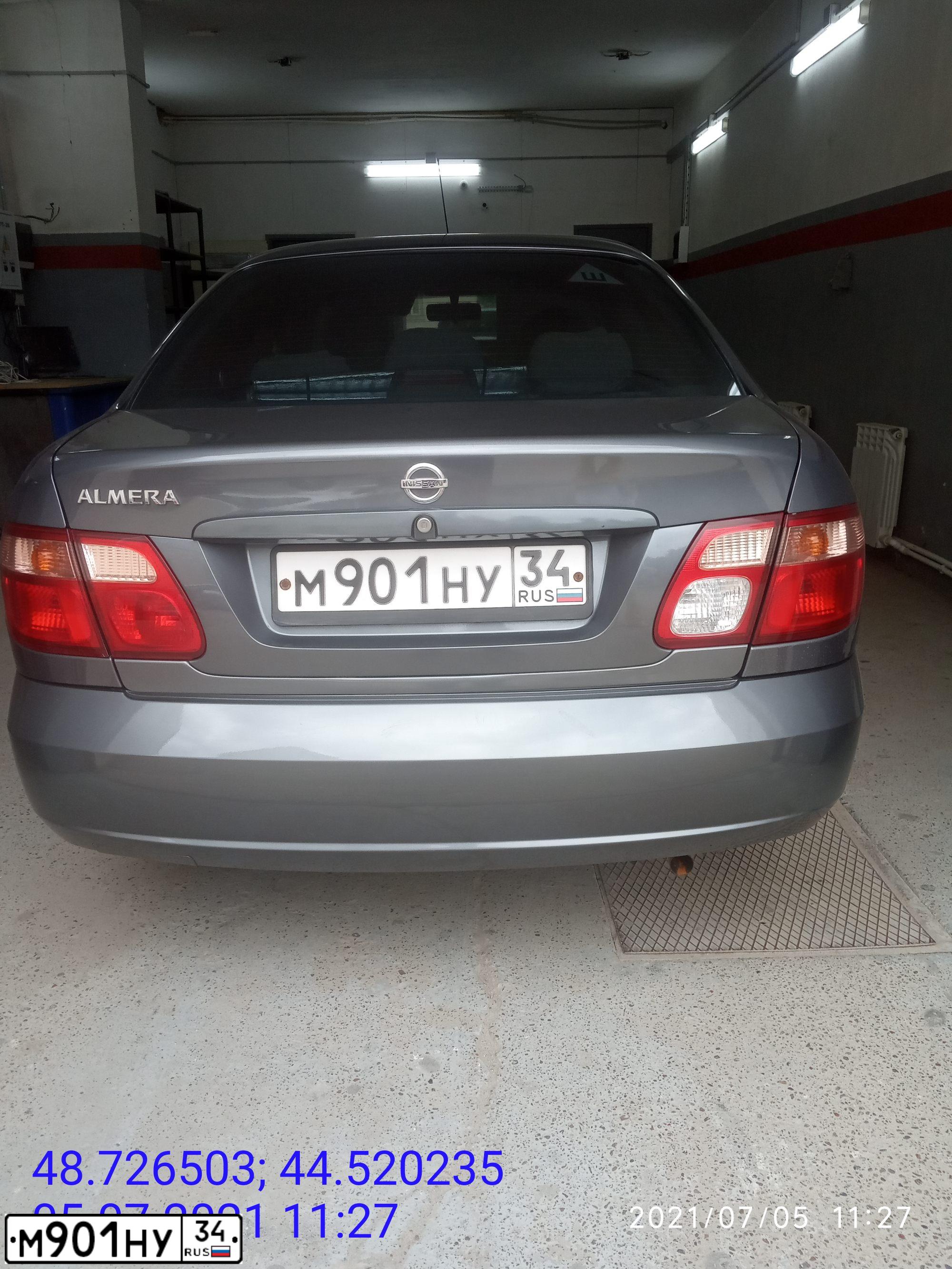 Фото автомобиля NISSAN ALMERA, 2004 — госномер М901НУ34. Цвет: СЕРЫЙ