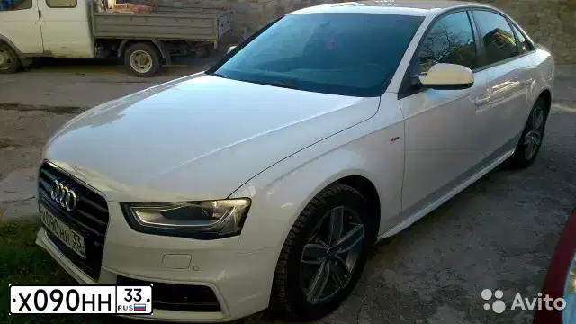 Фото автомобиля AUDI A4, 2014 — госномер В033ММ82. Цвет: Белый