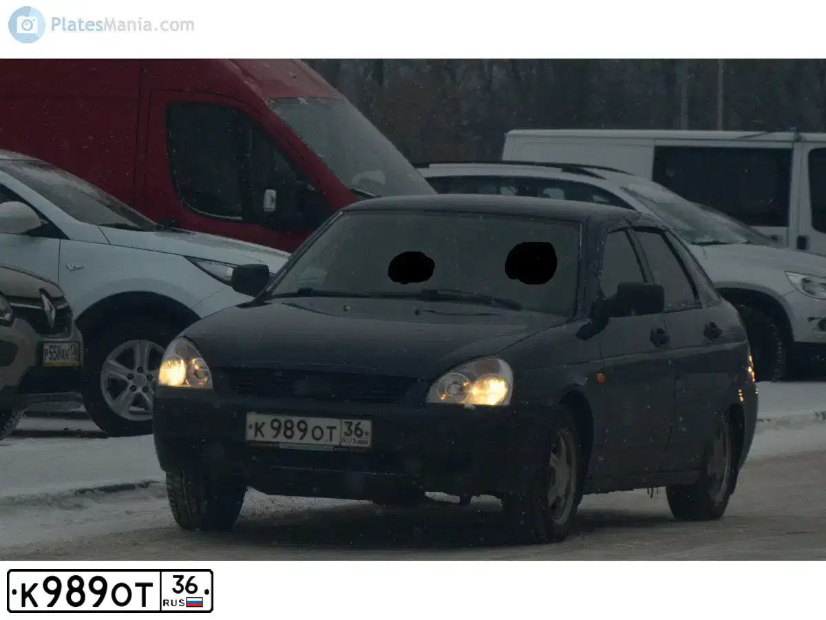Фото автомобиля LADA 2172 PRIORA, 2008 — госномер К989ОТ36. Цвет: ЧЕРНЫЙ
