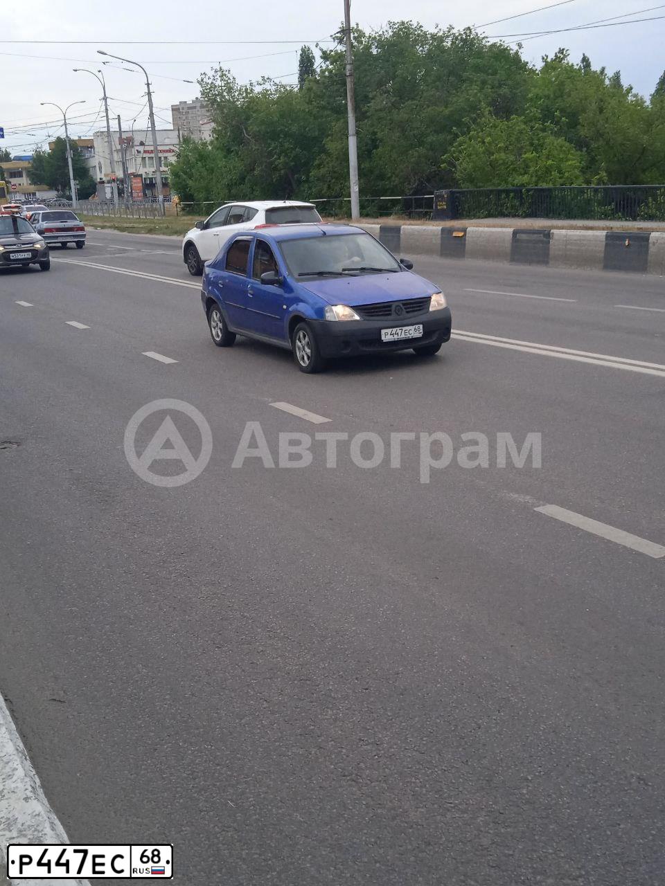 Фото автомобиля RENAULT LOGAN, 2007 — госномер Р447ЕС68. Цвет: синий