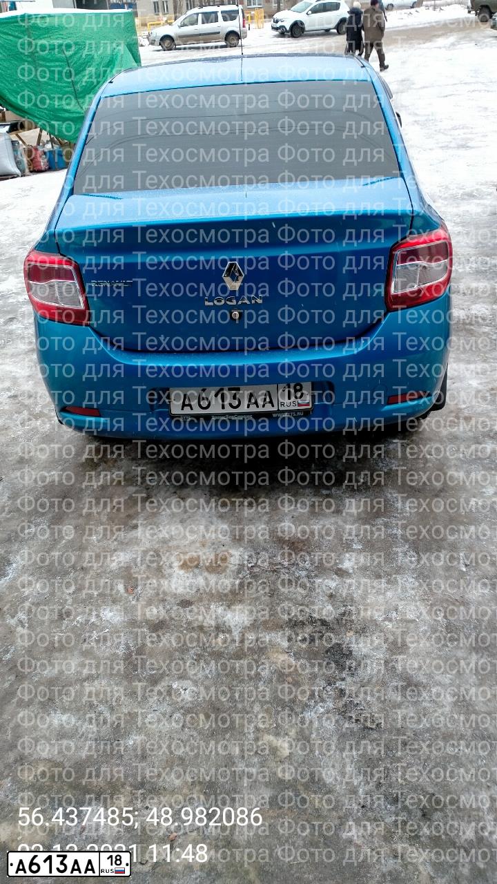 Фото автомобиля RENAULT LOGAN, 2017 — госномер А613АА18. Цвет: СВЕТЛО-СИНИЙ