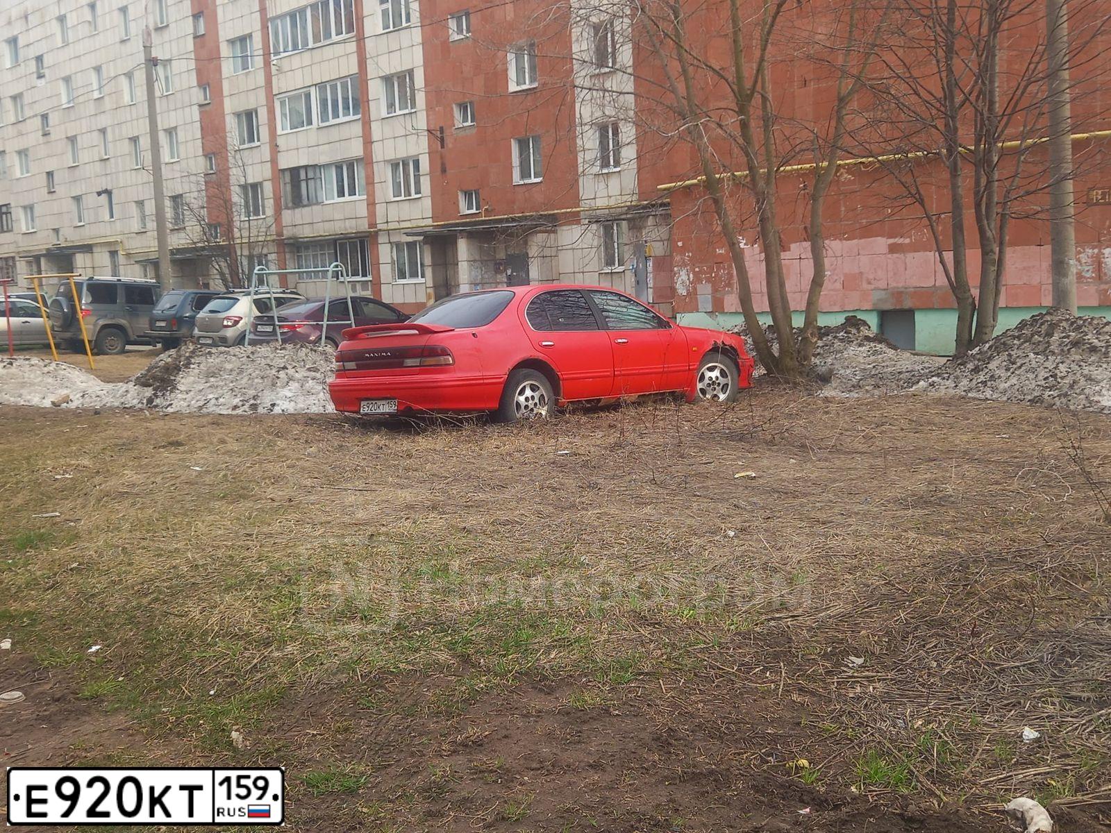Фото автомобиля NISSAN MAXIMA, 1996 — госномер Е920КТ159. Цвет: КРАСНЫЙ