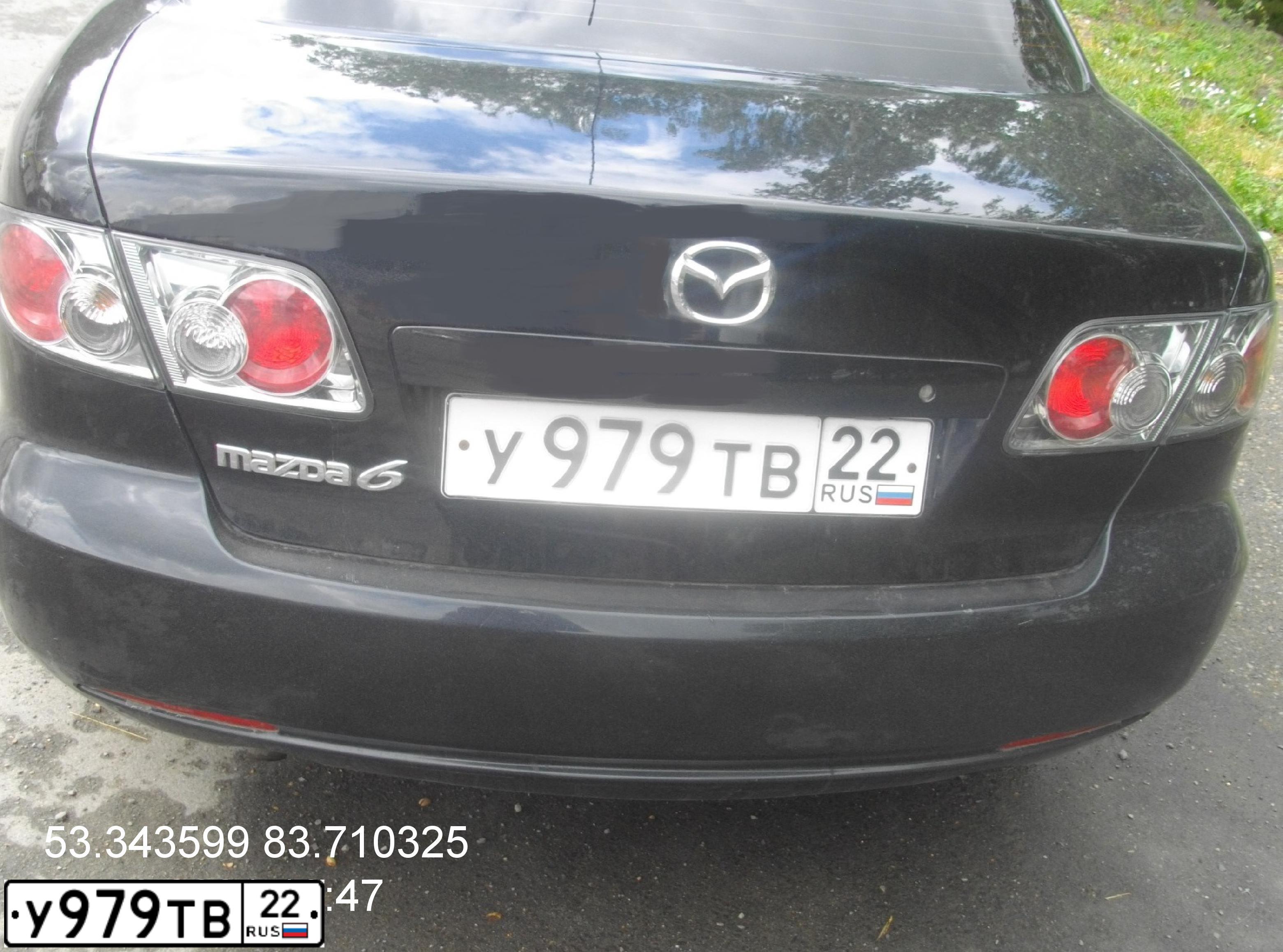 Фото автомобиля MAZDA 6, 2007 — госномер У979ТВ22. Цвет: ЧЕРНЫЙ