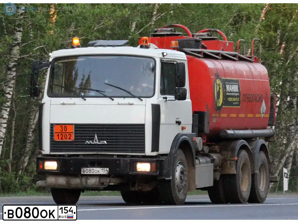 Фото автомобиля MAZ 6303 /6X4/, 2012 — госномер В080ОК154. Цвет: БЕЛЫЙ