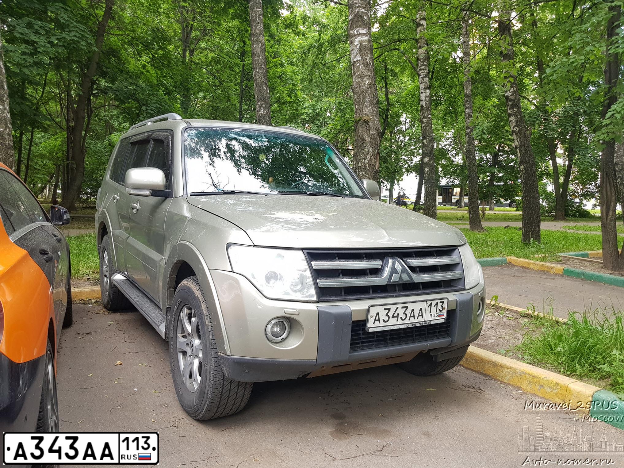 Фото автомобиля MITSUBISHI PAJERO, 2007 — госномер А343АА113. Цвет: БЕЖЕВЫЙ