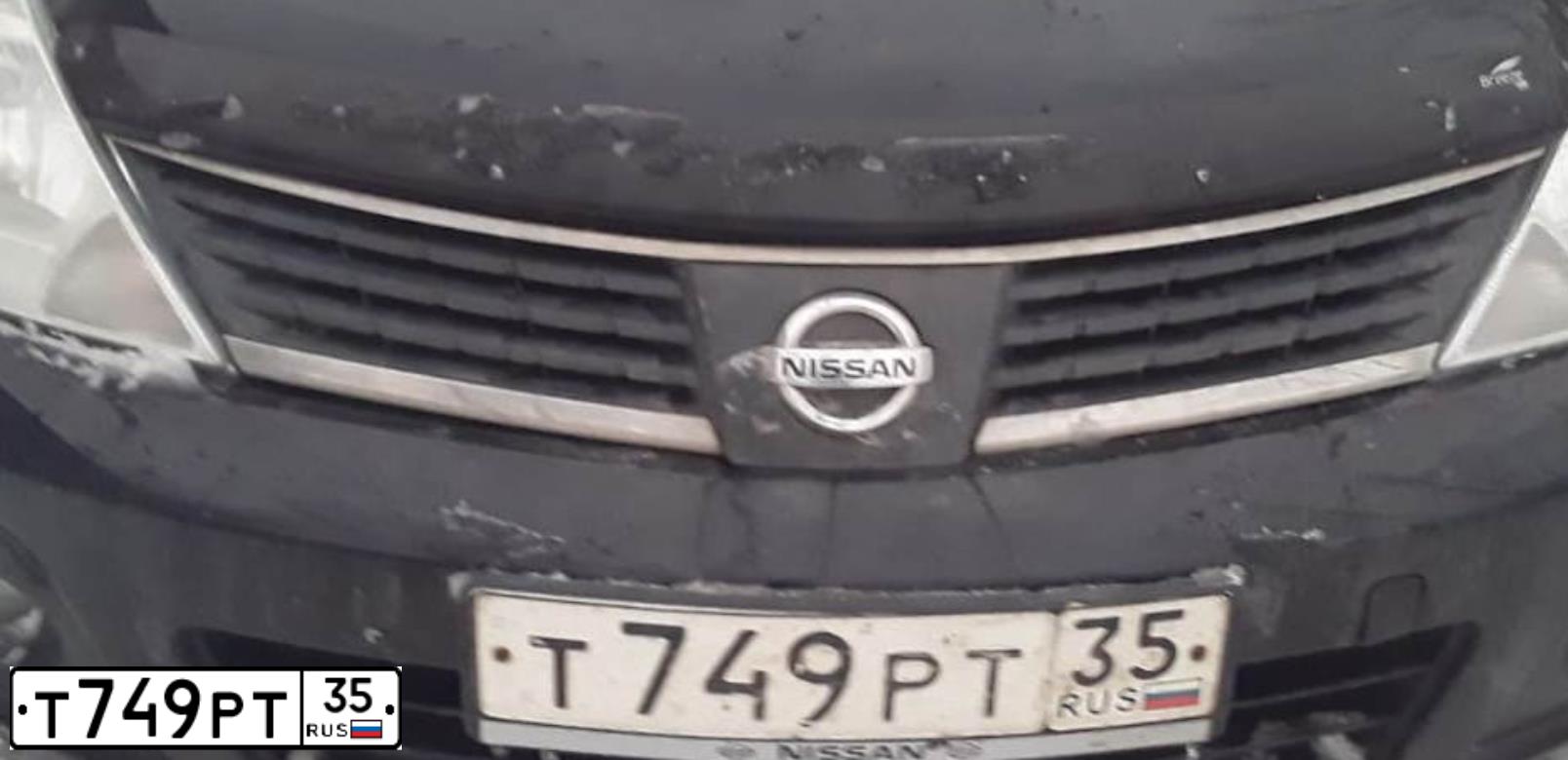 Фото автомобиля NISSAN TIIDA, 2007 — госномер Т749РТ35. Цвет: ЧЕРНЫЙ