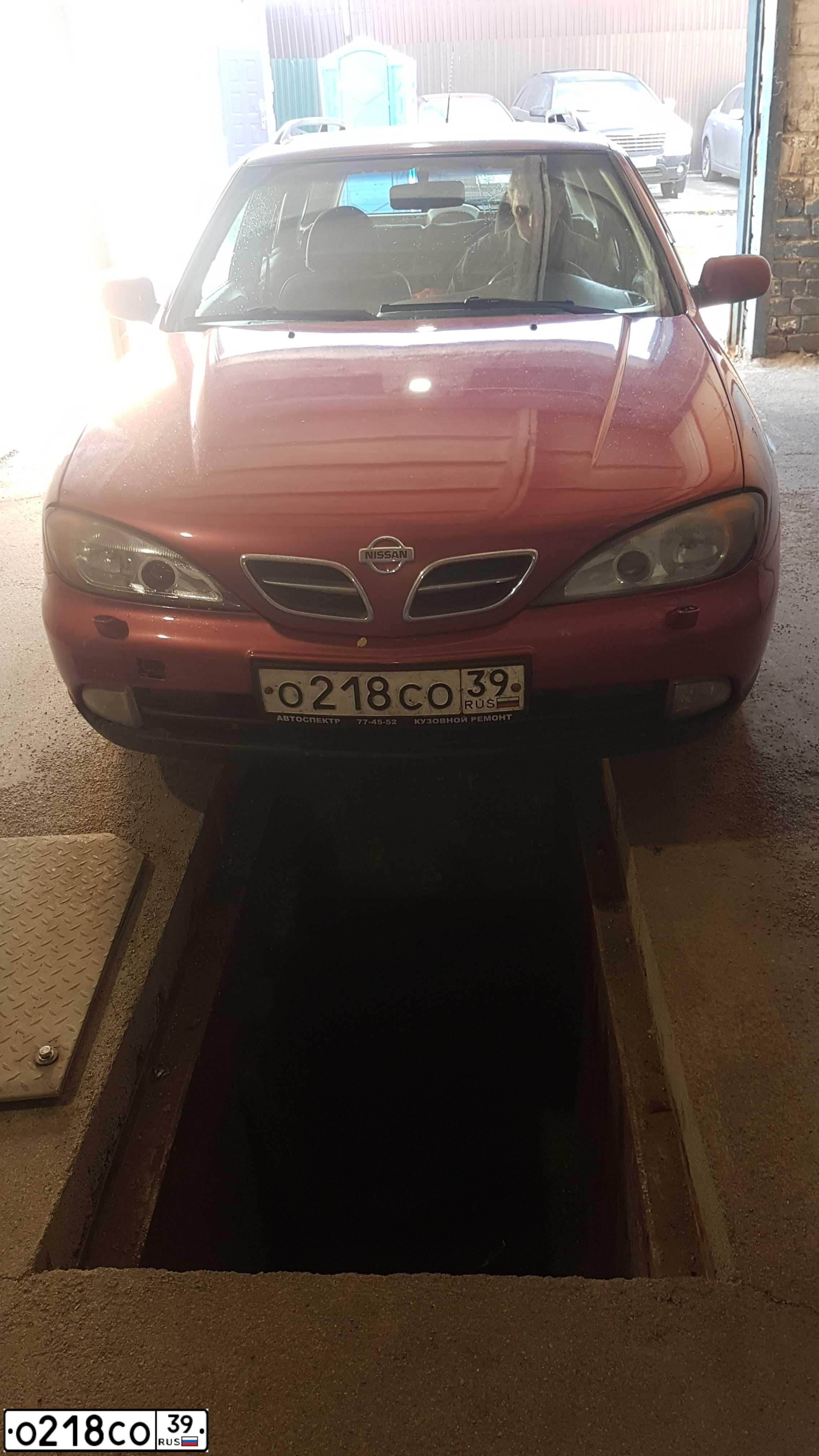 Фото автомобиля NISSAN PRIMERA, 2001 — госномер О218СО39. Цвет: Красный