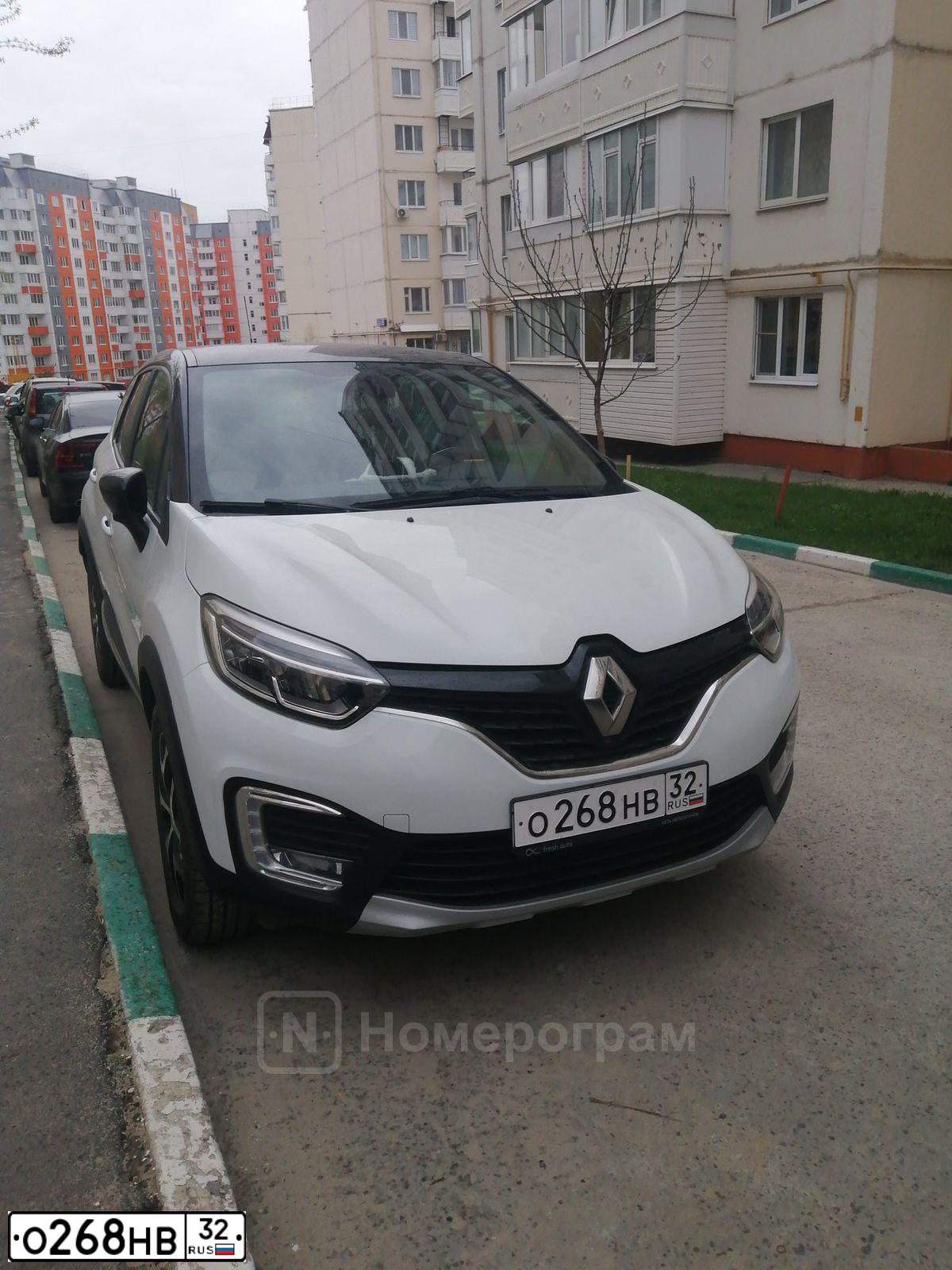 Фото автомобиля RENAULT KAPTUR, 2019 — госномер О268НВ32. Цвет: Белый черный 