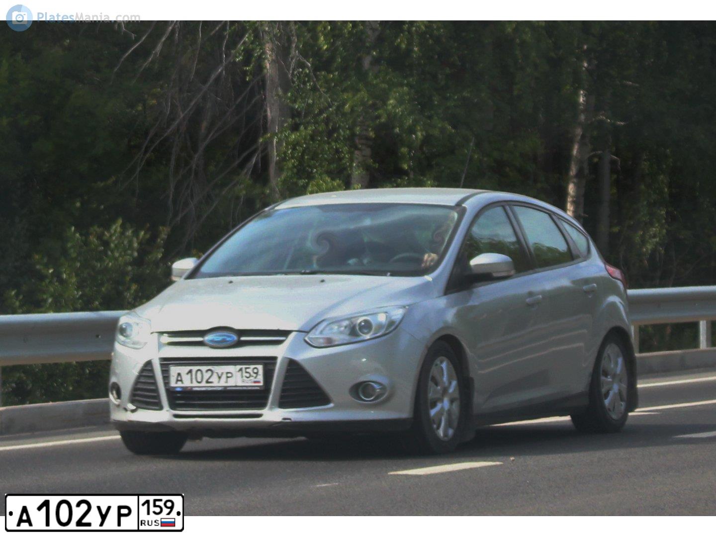 Фото автомобиля FORD D FOCUS, 2011 — госномер А102УР159. Цвет: Серебристый