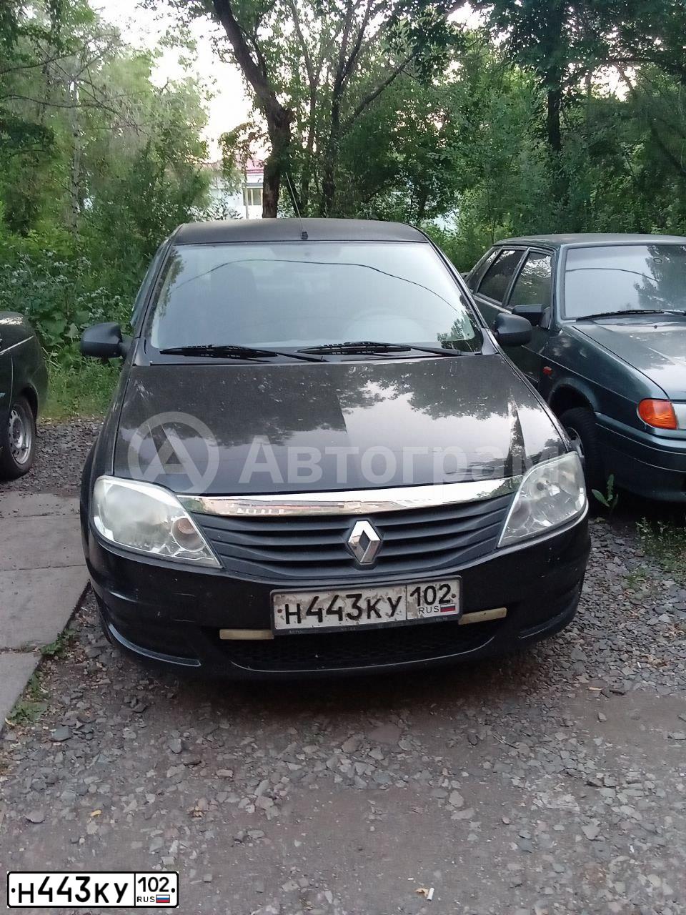 Фото автомобиля RENAULT LOGAN, 2012 — госномер Н443КУ102. Цвет: ЧЕРНЫЙ