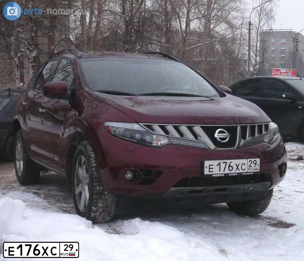 Фото автомобиля NISSAN MURANO, 2010 — госномер Е176ХС29. Цвет: ТЕМНО-КРАСНЫЙ