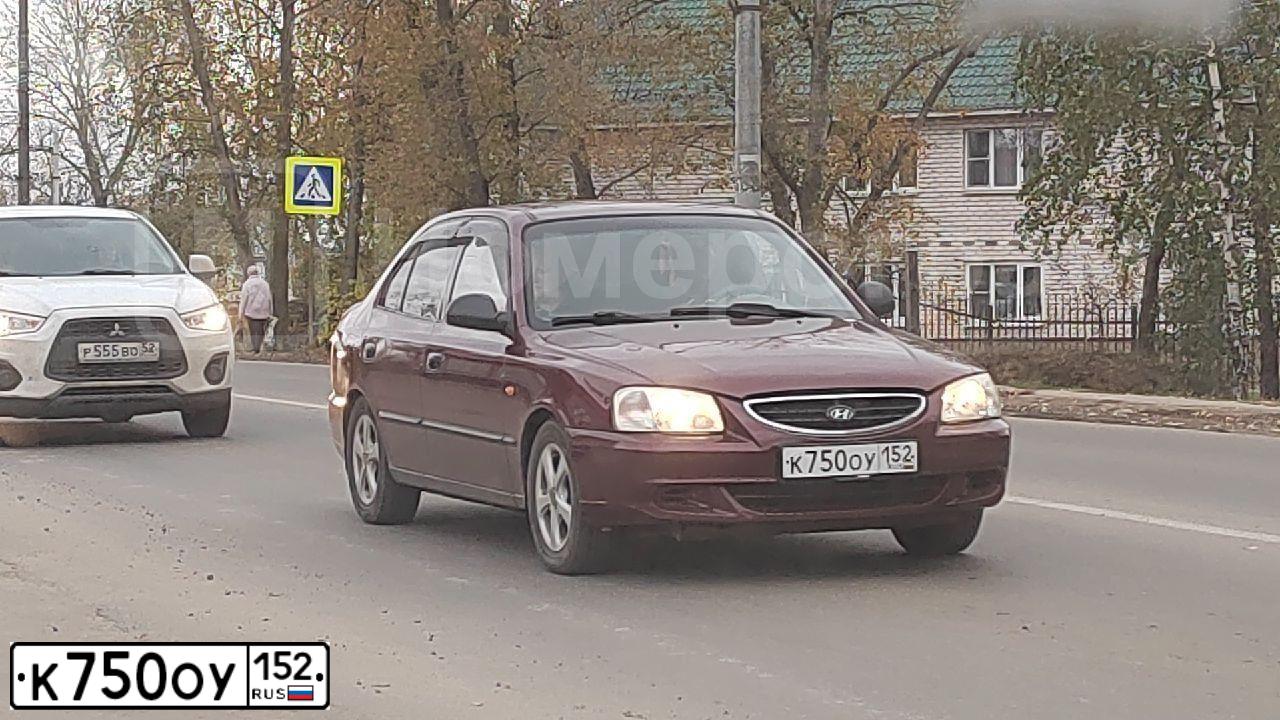 Фото автомобиля TAGAZ ACCENT, 2008 — госномер К750ОУ152. Цвет: КРАСНЫЙ