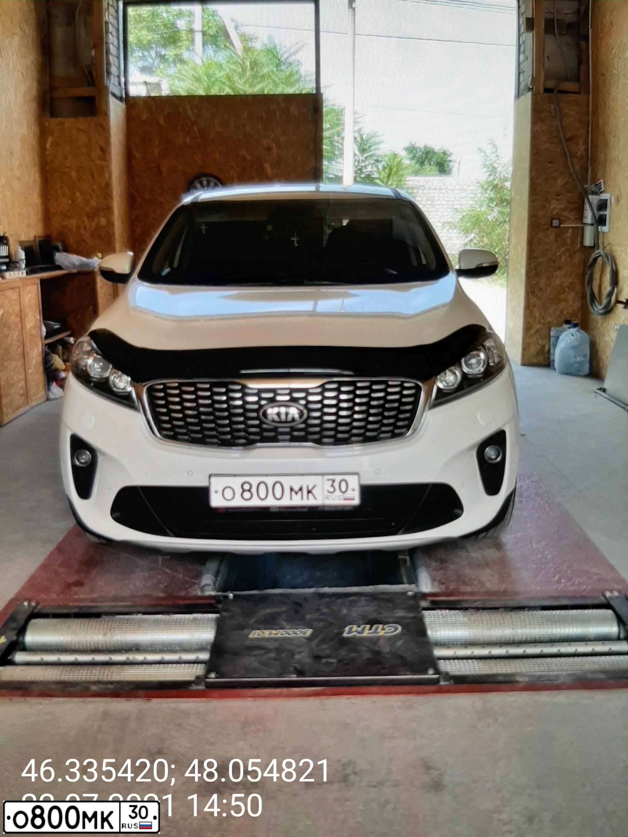 Фото автомобиля KIA SORENTO, 2019 — госномер О800МК30. Цвет: Белый