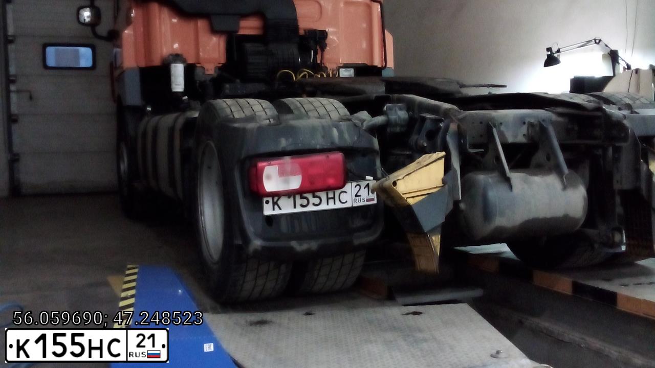 Фото автомобиля DAF CF 85 FT /4X2/, 2014 — госномер К155НС21. Цвет: ОРАНЖЕВЫЙ
