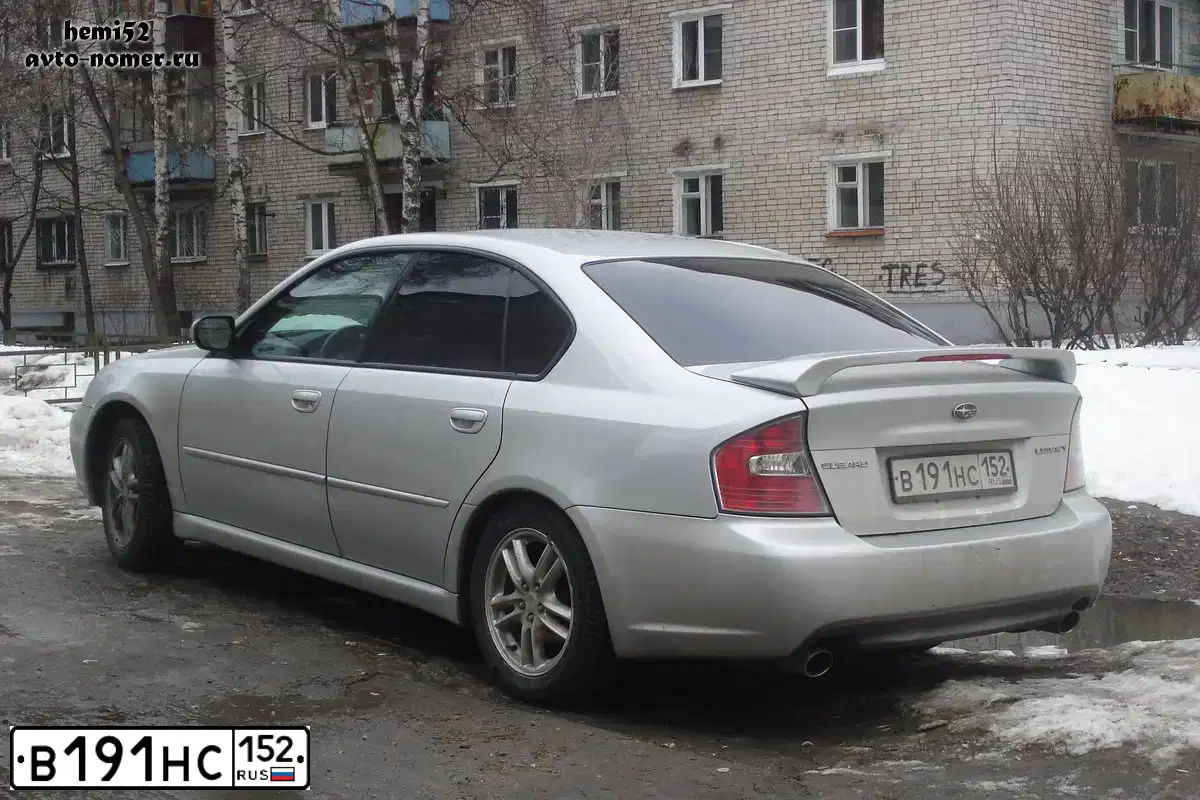 Фото автомобиля SUBARU LEGACY, 2004 — госномер В191НС152. Цвет: СВЕТЛО-СЕРЫЙ