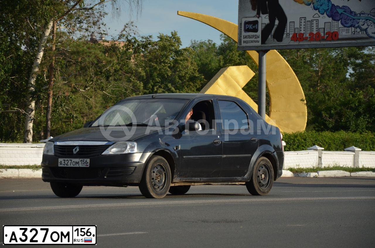 Фото автомобиля RENAULT LOGAN, 2011 — госномер А327ОМ156. Цвет: ЧЕРНЫЙ