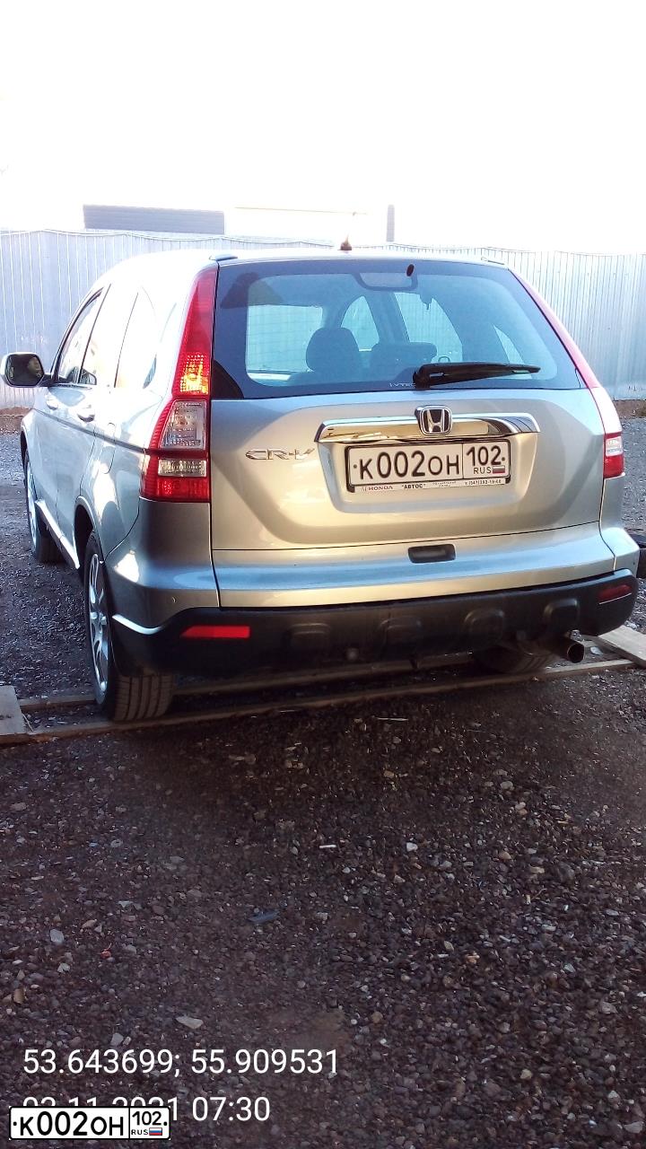 Фото автомобиля HONDA ХОНДА СR-V, 2008 — госномер К002ОН102. Цвет: СЕРЕБРИСТЫЙ