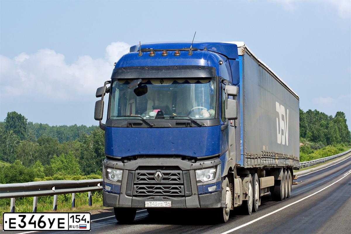 Фото автомобиля RENAULT T-SERIE, 2017 — госномер Е346УЕ154. Цвет: синий