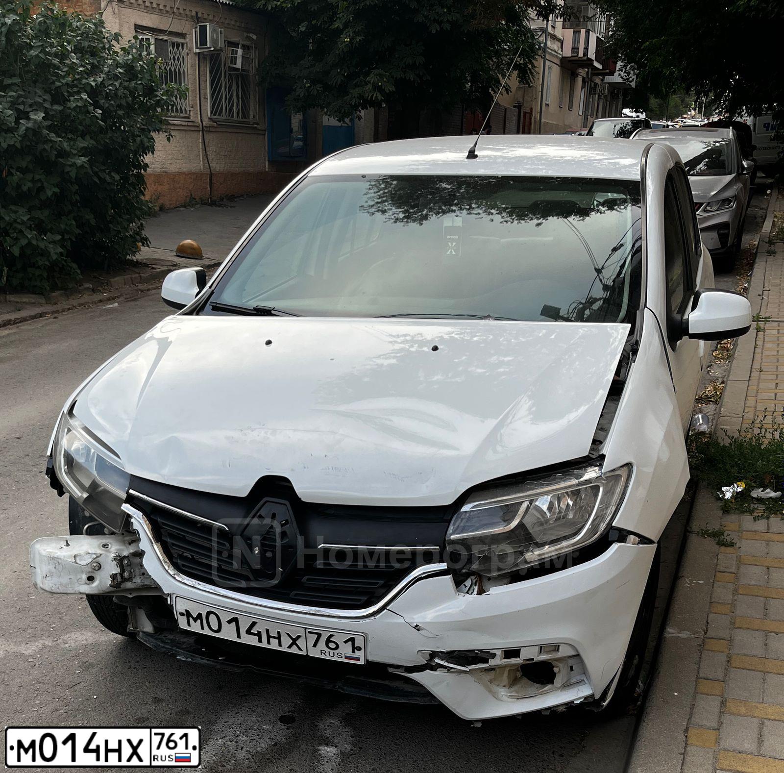 Фото автомобиля RENAULT LOGAN, 2020 — госномер М014НХ761. Цвет: Белый