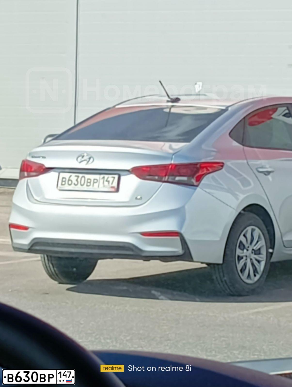 Фото автомобиля HYUNDAI SOLARIS, 2020 — госномер В630ВР147. Цвет: СЕРЫЙ
